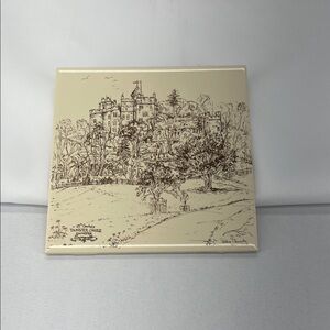 Vintage Dunster Castle England Ceramic Tile Trivet Cottagecore Traditional Manor
